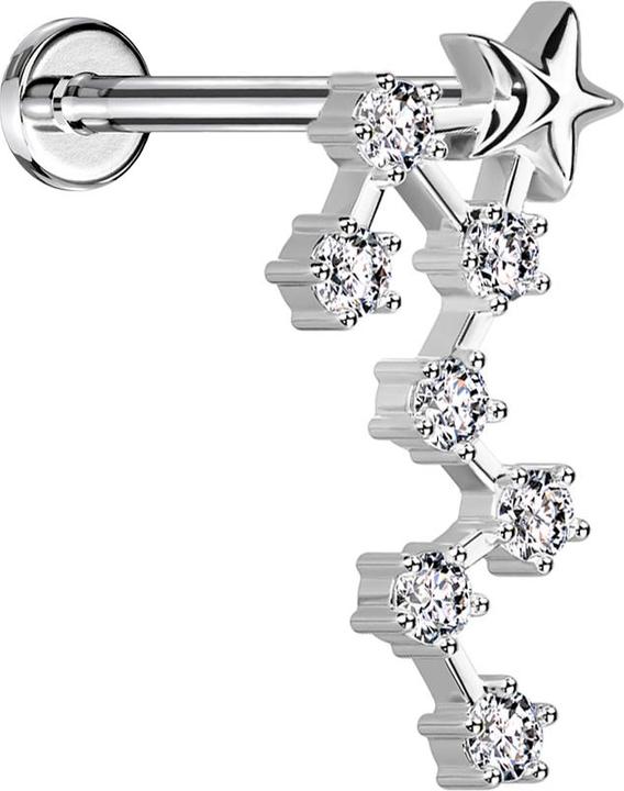 Star Piercing Micro Labret Innengewinde silber Sternzeichen Skorpion mit Kristallen (Chirurgenstahl 316L, Messing)
