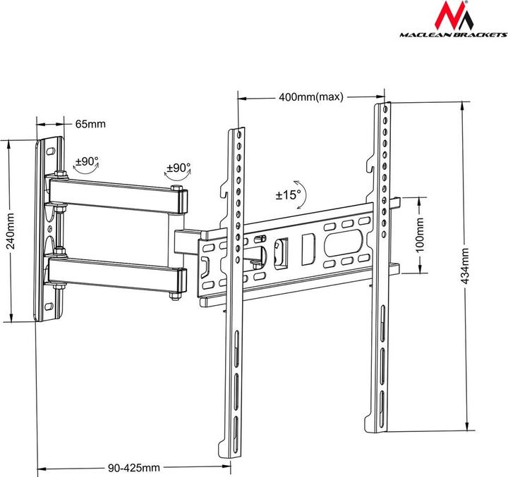 Image du produit Maclean MC-761 - Support VESA pour écran/téléviseur, 26-55", noir, 30 kg (Mur, 55", 30 kg)