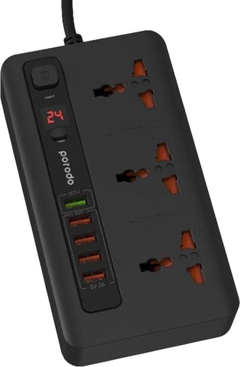 Actual product image Porodo 4 USB Port 3.4A + 1 QC 3.0 with 3 Universal Power Sockets 10A ( EU ) (USB-C, 4 Ports)