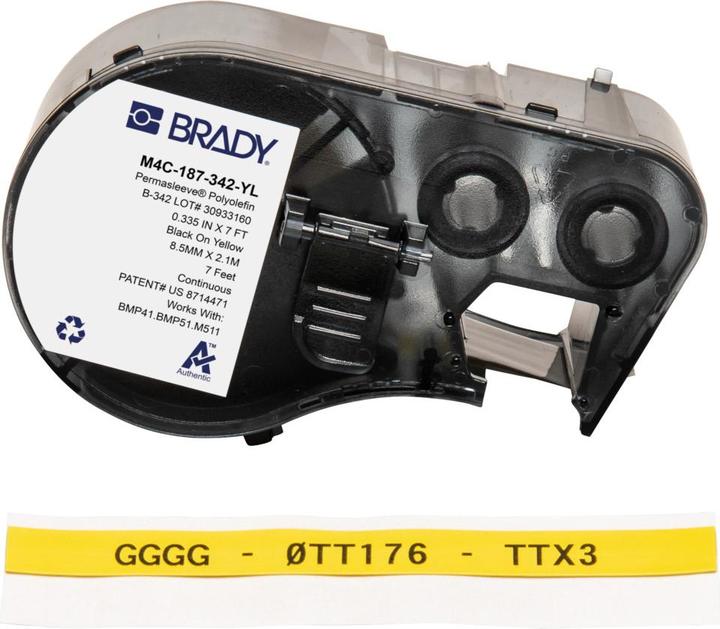 Actual product image Brady M4C-187-342-YL, Permasleeve, heat-shrinkable polyolefin, black on yellow, 8.50 mm x 2.13