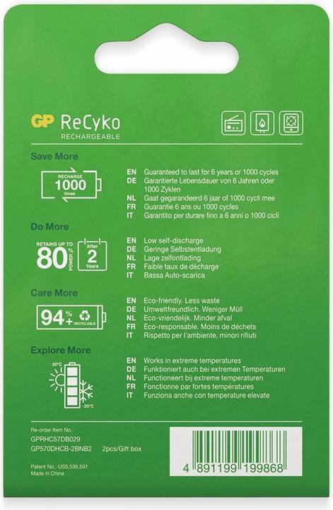 Image du produit GP Batteries ReCyko (2 pcs, D, 5700 mAh)