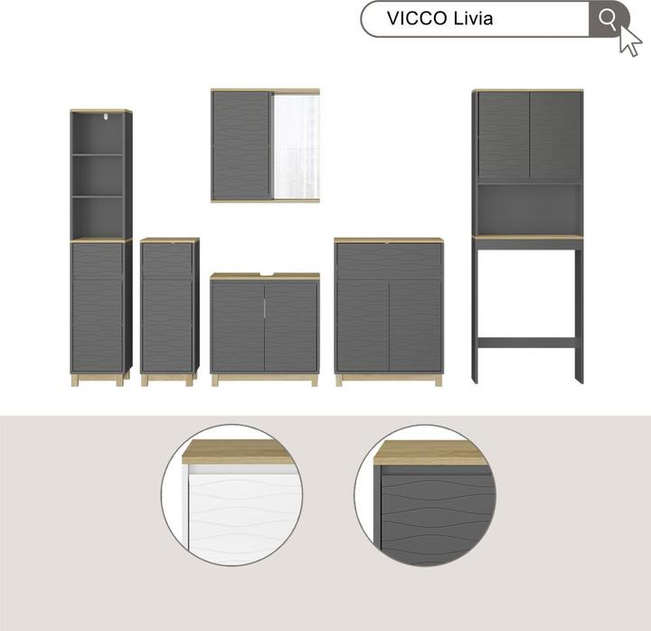 Actual product image Vichy Toilettenschrank Livia, Anthrazit/Holz, 60 x 163 cm