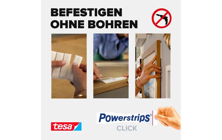 Produktbild tesa Powerstrips CLICK - Klett-Klebepads - Bilder aufhängen ohne Bohren - Large 7,2kg - 4 x 2 Stück (7.20 kg)