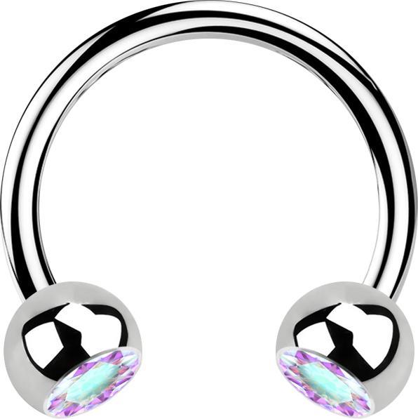 Actual product image Star Piercing Micro Circular Barbell silver with two crystal balls multicolour (Surgical steel 316L, without brass)