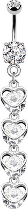 Image du produit Star Piercing Banane argent avec pendentif quatre coeurs avec cristal (Laiton, Acier chirurgical 316L)