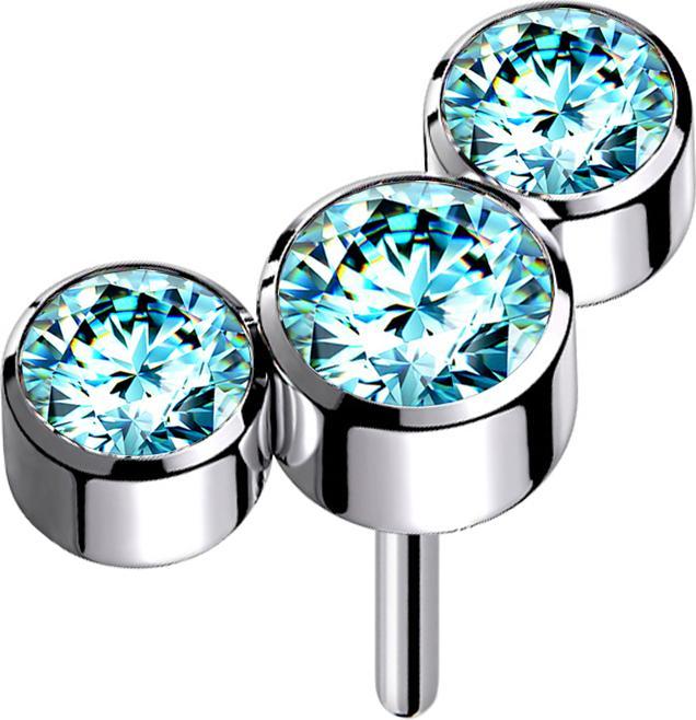 Produktbild Star Piercing Threadless silber drei Kristalle aqua (Titan G23, ohne Messing)