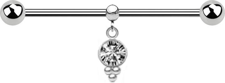 Produktbild Star Piercing Barbell silber zwei Kugeln mit Kugel Ring Anhänger Kristall silber (ohne Messing, Chirurgenstahl 316L)