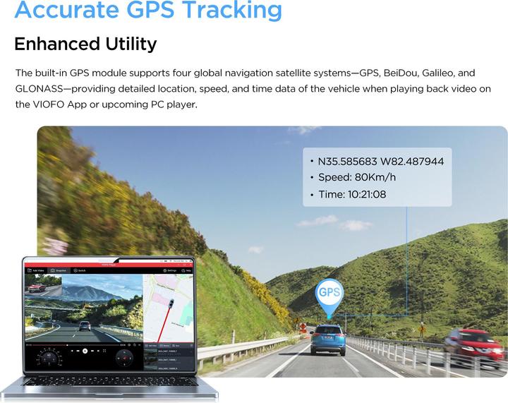 Produktbild Viofo A329 1CH 4K 60FPS WiFi, GPS (WLAN, GPS-Empfänger, Eingebautes Mikrofon, 4K)