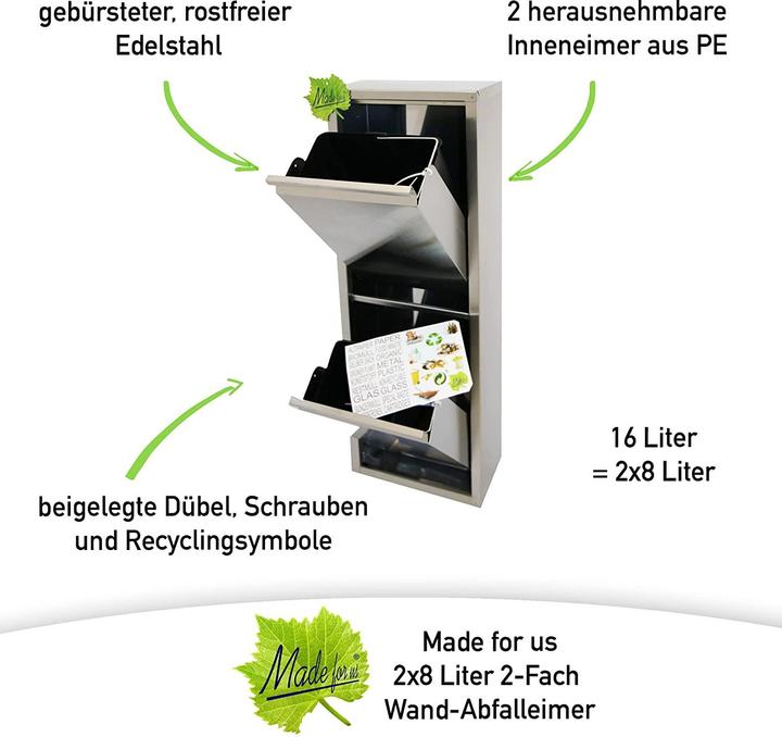 Produktbild Made for us Wand-Abfalleimer, 16 Liter