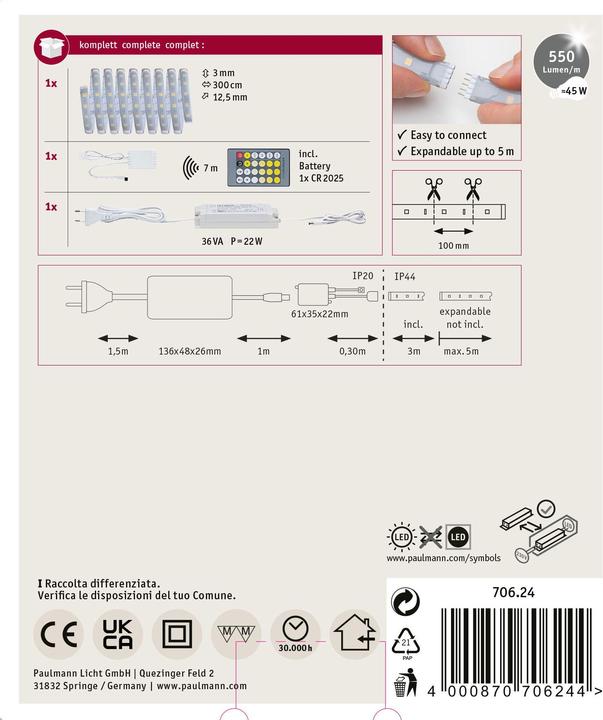 Actual product image Paulmann MaxLED 500 Stripe Set (White, 300 cm, Indoor)