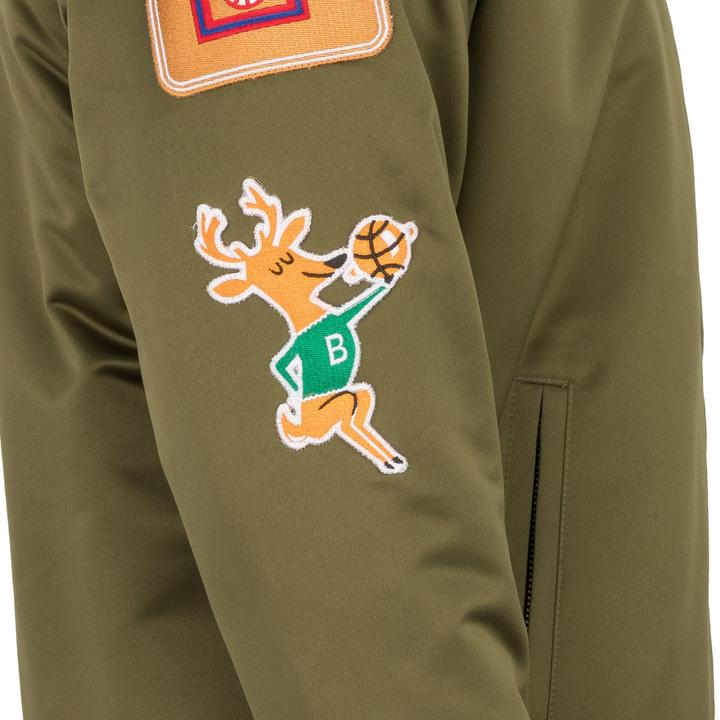 Actual product image Mitchell & Ness M&N Satin Bomber Jacket - PATCHES Milwaukee Bucks - XXL (XXL)