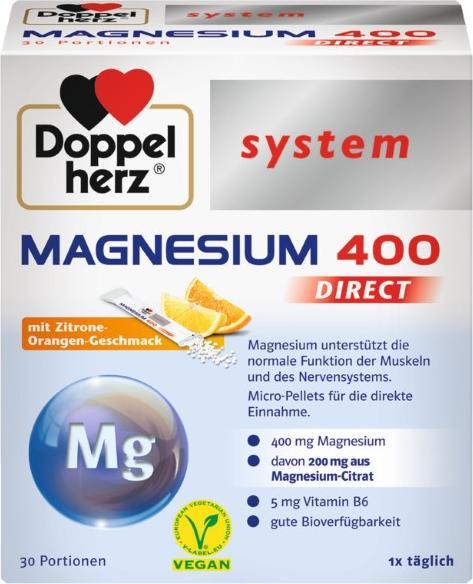 Actual product image Doppelherz system MAGNESIUM 400 DIRECT, 30 pcs. sachet (30 Piece, Beutel, 120 g)