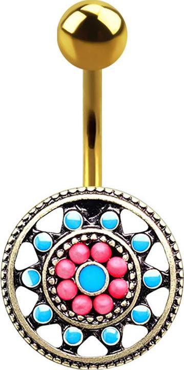 Produktbild Star Piercing Banane vergoldet Aztec Tribal Sonne (Messing, Chirurgenstahl 316L)