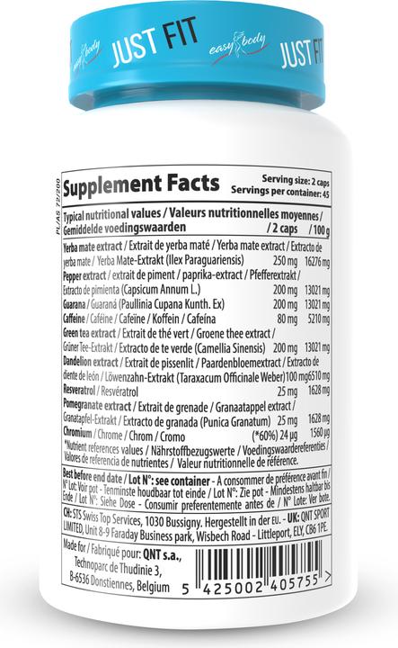 Nutritional values and ingredients Easy Body Lipitek (Unflavoured, 90 pcs., 100 g)
