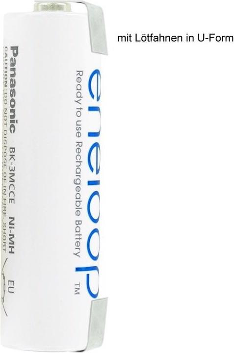 Actual product image Panasonic Battery Eneloop BK-3MCC Mignon AA with soldering lug in U-shape (1 pcs., AA, 2000 mAh)