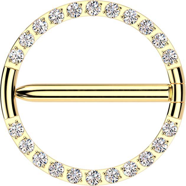 Star Piercing Segmentring klappbar vergoldet front unterbrochen Kristalle silber (Titan G23, ohne Messing)