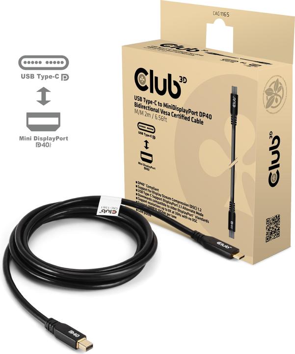 Actual product image Club 3D Club3D Cable USB Type C <> MiniDisplayPort DP40 2m St/St retail (2 m, USB Type C)