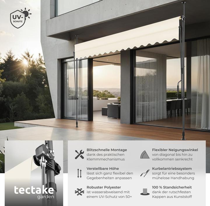 Produktbild tectake Klemmmarkise mit Handkurbel (3.50 m)