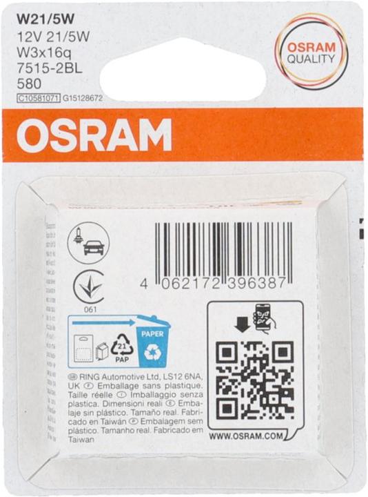 Produktbild Osram Original Signallampe W21/5W, 12V, Doppelblister (W21/5W)