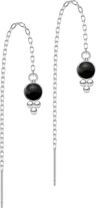 Actual product image Star Piercing Ohrstecker silber freifallende Kette schwarzer Onyx Stein drei Kugeln (Surgical steel 316L, Mineral, without brass)