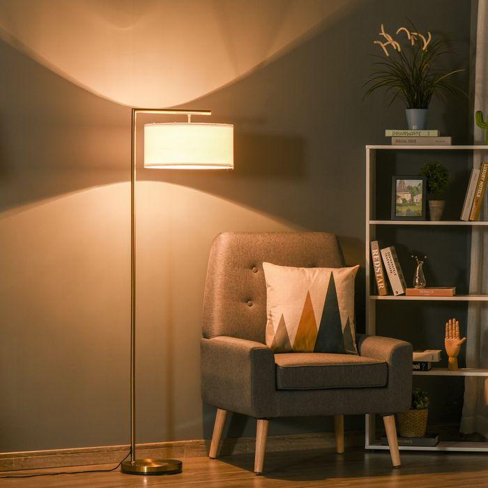 Produktbild Swisshandel24 Stehlampe Stehleuchte E27 Sockel für Wohnzimmer Schlafzimmer Büro Metall Stahl Leinen Gold+Weiss 47x (E27)
