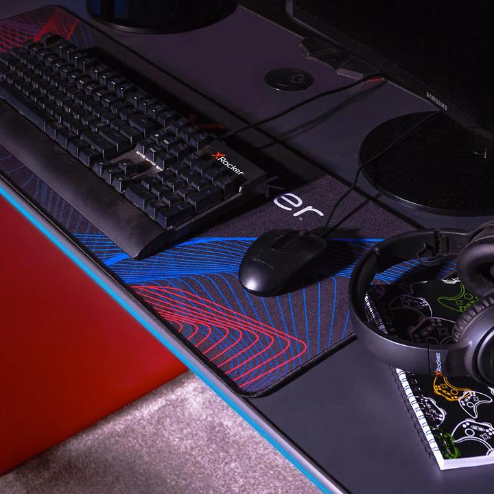 Image du produit X Rocker Bureau de jeu Carbon-Tek avec chargeur sans fil et éclairage LED Gris/Rouge