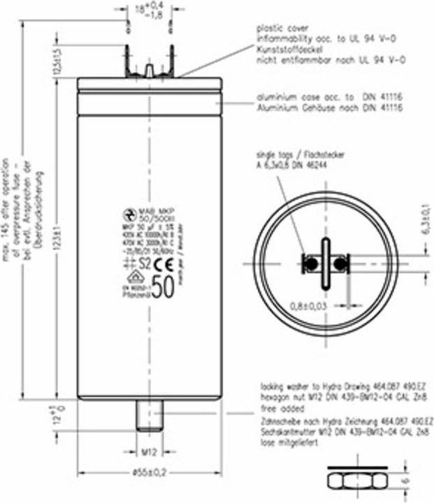 Actual product image MKP 500 MAB 50uF 55x123 1 pc. MKP film capacitor radial leaded 50 µF 500 V/AC 5% (Ø x