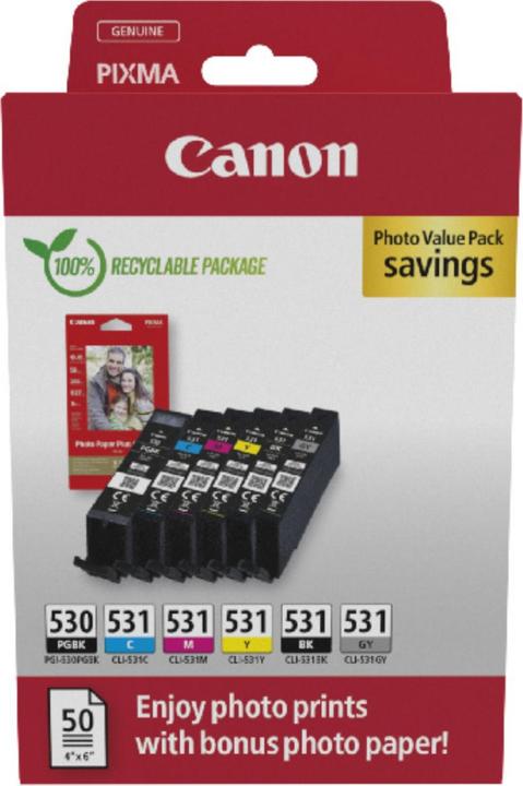 Actual product image Canon PGI-530 / CLI-531 Photo Value Pack PGBK/C/M/Y/BK/GY (M, C, Y, FC, GY, PGBK)