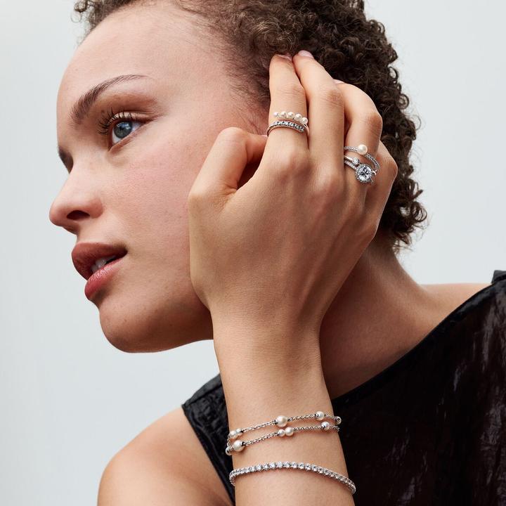 Immagine prodotto Pandora Anello a doppia fascia con perle d'acqua dolce coltivate e pavé trattati (58, 925 Argento)