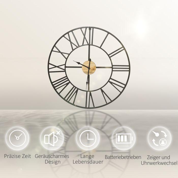 Produktbild Swisshandel24 Wanduhr modern 60cm mit Römischen Ziffern, Runde Uhrwerk, Geräuschlose Dekoration im Vintage-Design (60 cm)
