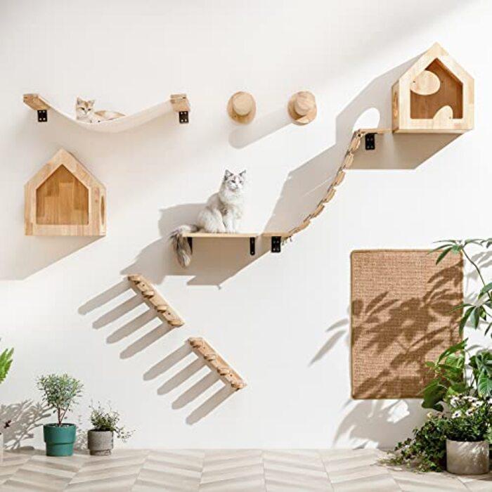 Produktbild Alopini Katzentreppe Wand, Kletterstufe (2er-Pack), massives Gummibaumholz, Ø 9 x L30 cm Sisal-Pfosten (9 cm, Mehrfarbig)