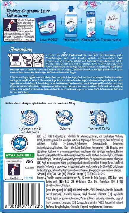 Valeurs nutritives et ingrédients Lenor Fraîcheur D'Avril (34 Cycles de lavage, Linge de toilette)