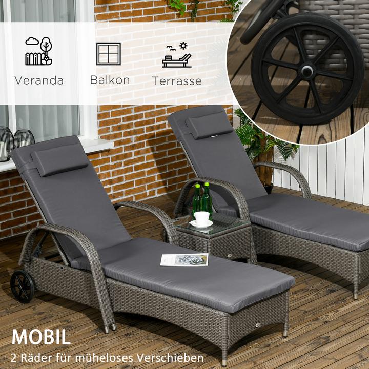 Produktbild Outsunny Rattan Sonnenliegen mit Tisch (200 cm)