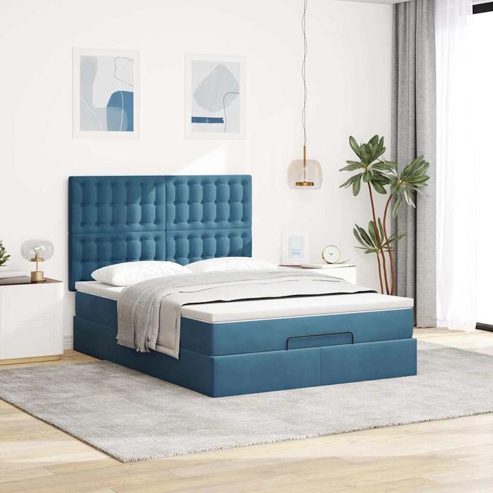 Produktbild VidaXL Ottoman-Bett mit Matratzen & LEDs Dunkelblau 140x190 cm Samt (140 x 190 cm)