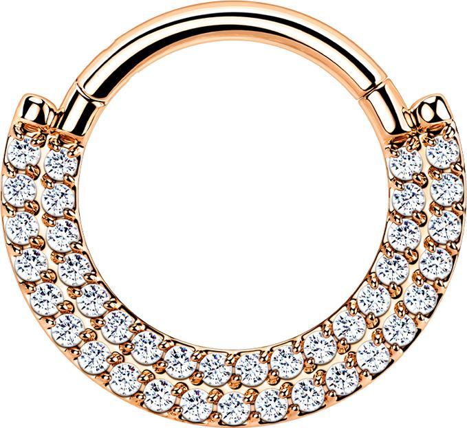 Produktbild Star Piercing Micro Segmentring klappbar rosegold Schild doppel front Kristalle silber (ohne Messing, Titan G23)