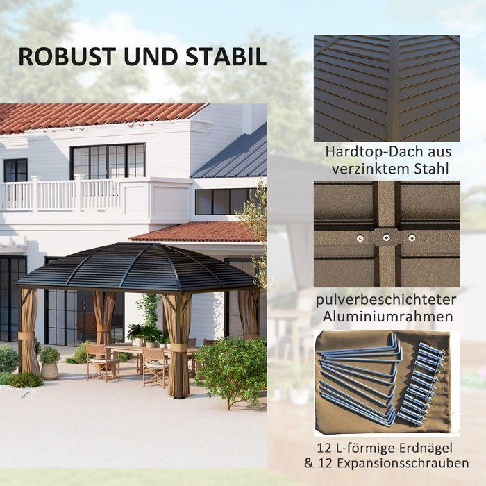 Actual product image Swisshandel24 Pavillon mit Hardtop, 4x3 m Wasserdicht Stabil Winterfest Moskitonetz, Alu, Braun (398 cm, 298 cm)