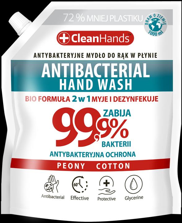 Label énergétique Tenzi Savon antibactérien CLEAN HANDS, BIO 99,9% pivoine&coton, 1000 ml (Savon liquide, 1000 ml)