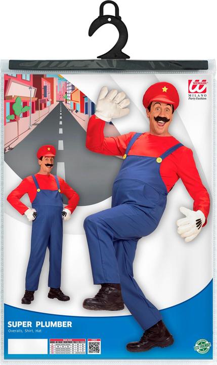 Actual product image Widmann Super Mario plumber men's costume with overall, shirt and hat (XXL)