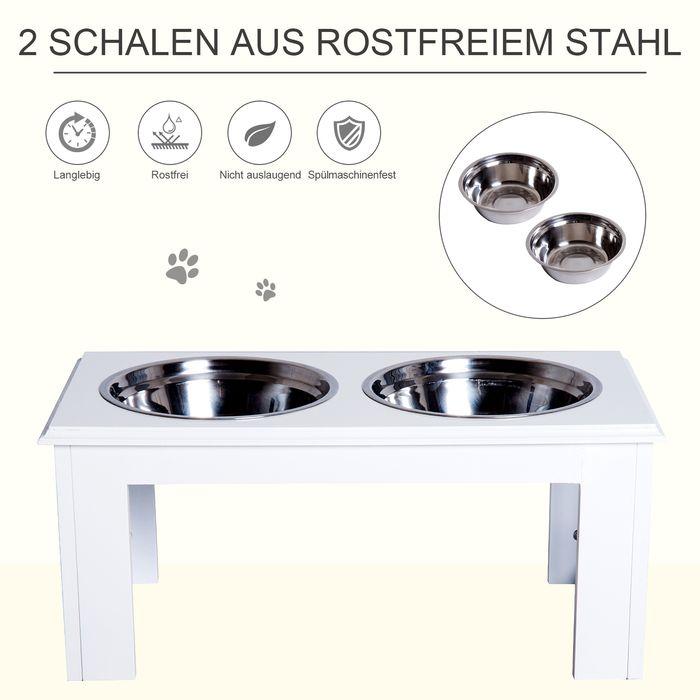 Produktbild Swisshandel24 Erhöhter Hundenapf, Futternapf, Edelstahlnäpfen, Haustier Fressnapf, MDF, Weiss, 58,4 x 30,5 x 25,4 (2 l)