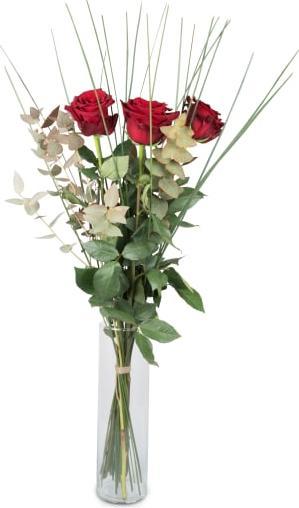 Actual product image Fleurop 3 Red Roses with greenery (Cut flowers)