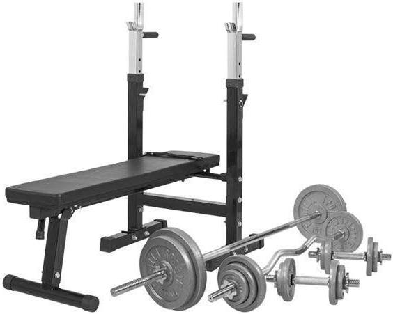 Produktbild Gorilla Sports Hantelbank mit Ablage und Gusseisenset