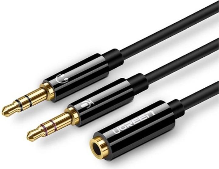 Actual product image Ugreen AV141 3.5mm Female to 2 male audio cable (black) (0.20 m, 3.5mm jack (AUX))