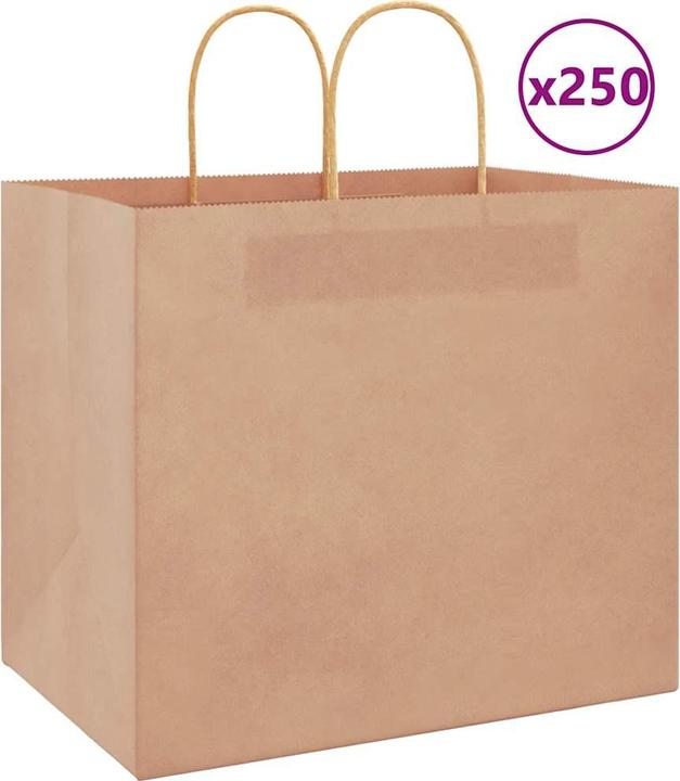 Produktbild VidaXL Kraftpapiertüten 250 Stk. mit Henkel Braun 32x22x28 cm Papiertüte (Geschenktüte, 250 x)