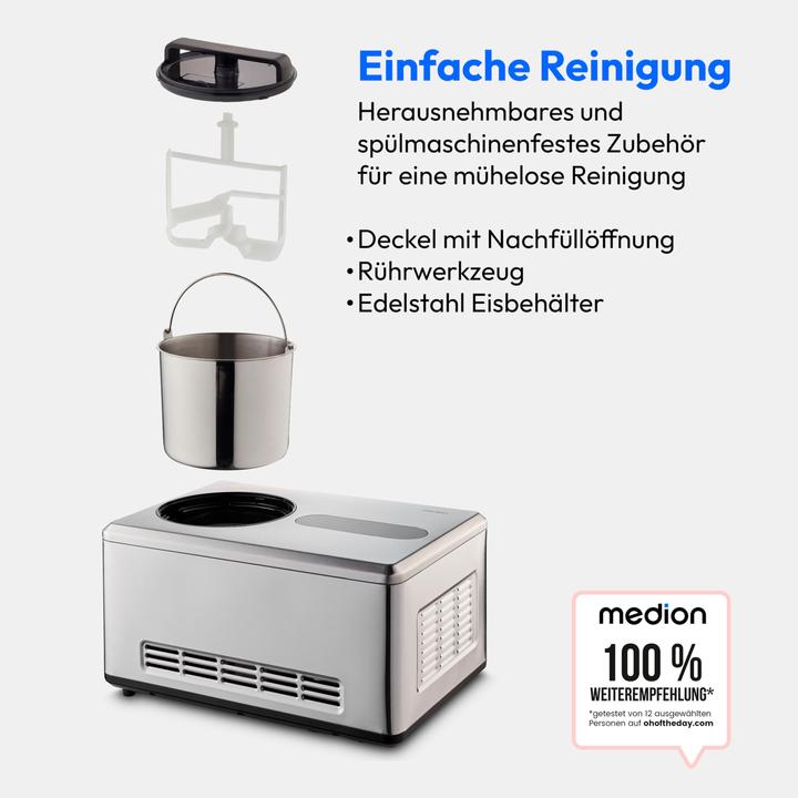 Produktbild Medion SMARTE SPEISEEISMASCHINE MD 12170 Smartphonesteuerung, Kapazität für 2 Liter Eis, HD LED-Display, he