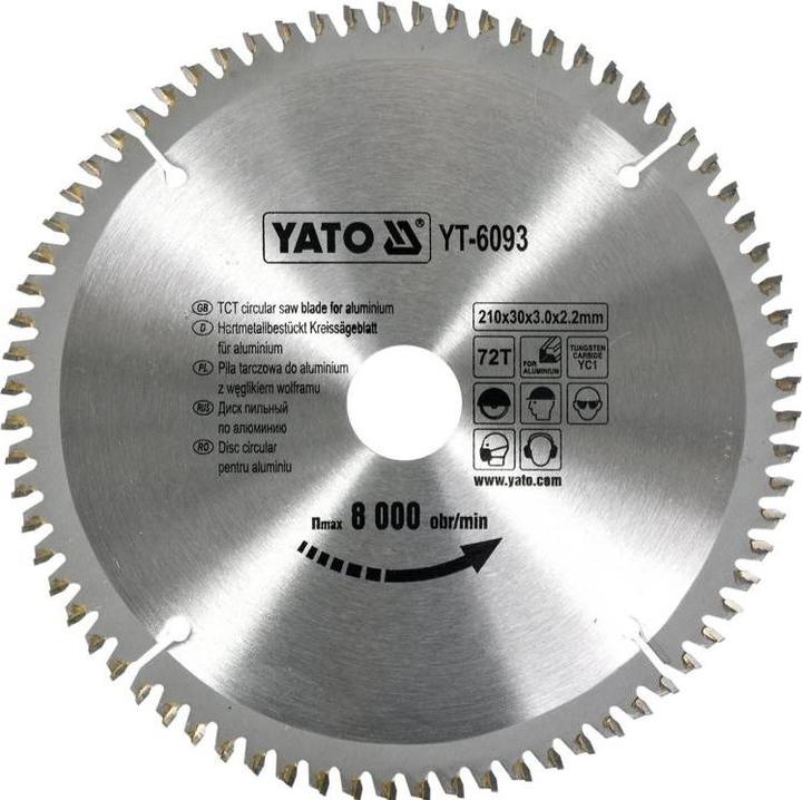 Actual product image Yato HM saw blade 210 x 30, 72 teeth, TFZ, for aluminium, plastic, non-ferrous metals