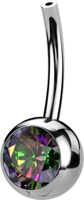 Produktbild Star Piercing Threadless Bananen-Stab silber mit Kugel Kristall dunkel multicolor (Titan G23, ohne Messing)