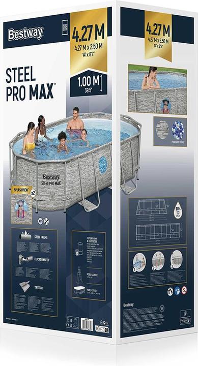 Produktbild Bestway Steel Pro MAX Splashview Frame P ool Komplett-Set mit Filterpumpe 427x250 (427 x 250 x 100 cm)