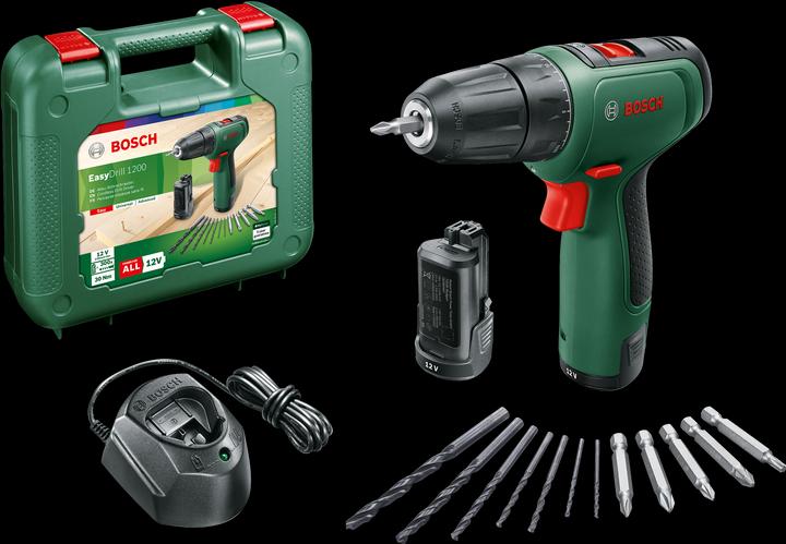 EasyDrill 1200, 2 pacchi batteria PBA 12 V 1,5 Ah O-A, Caricatore