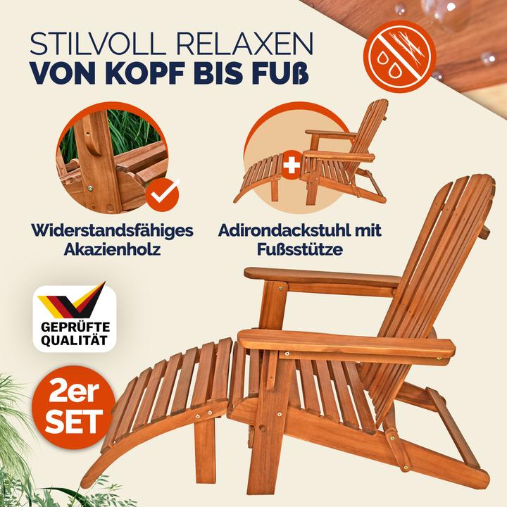 Image du produit Casaria Chaise longue Adirondack Lot de 2 Repose-pieds