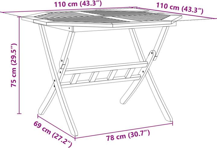 Image du produit VidaXL Gartentisch Klappbar Ø110 x 75 cm Akazie (110 cm)